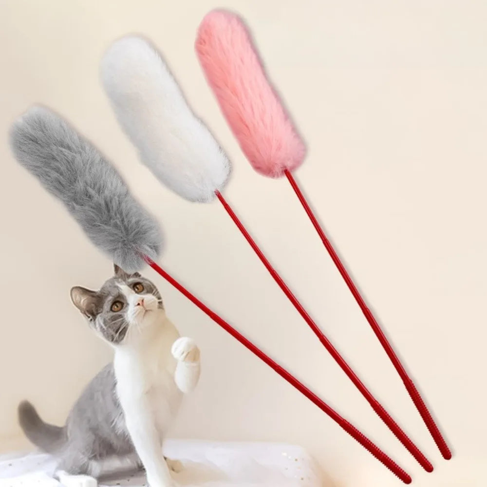 3/1PCS Random Color Tease Cat Stick Faux Rabbit Fur Pompom Plush Pet Interactive Stick Cat Playing Training Toys Pet Supplies