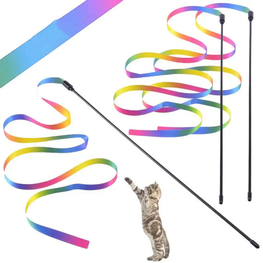 Pet Cat Toys Cute Funny Rainbow Strips Stick Cat Teaser Wand  Pet Toys for Cats Interactive Toys Cat Supplies Pet Products