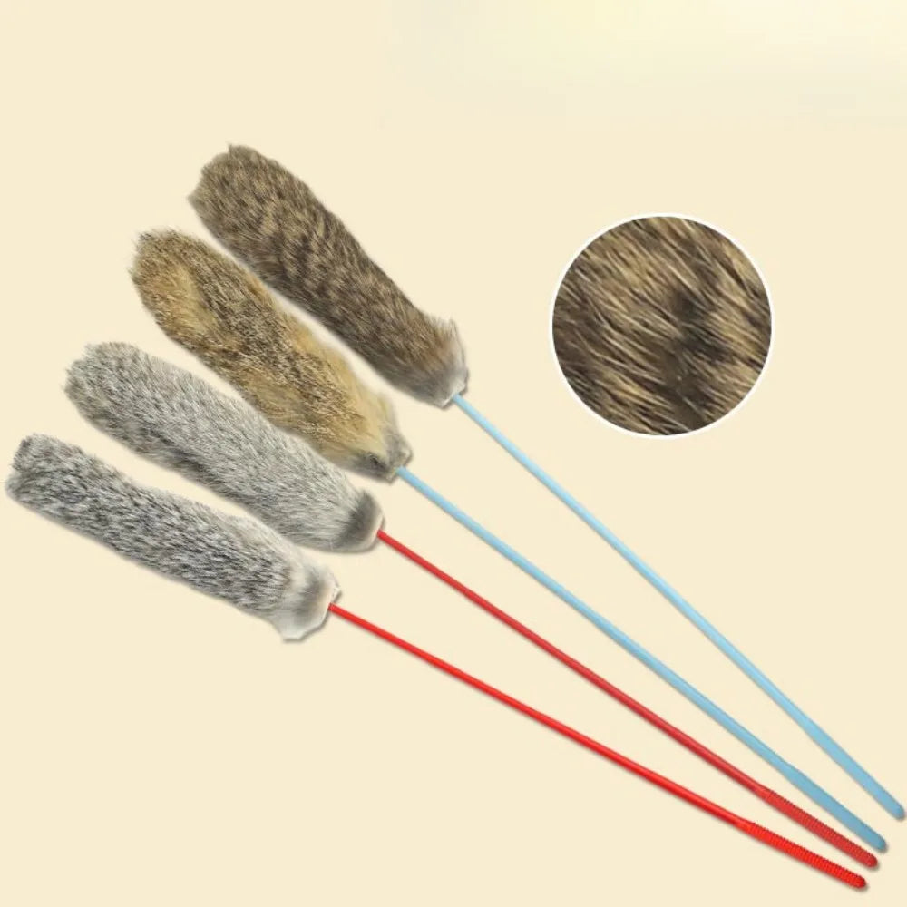 3/1PCS Random Color Tease Cat Stick Faux Rabbit Fur Pompom Plush Pet Interactive Stick Cat Playing Training Toys Pet Supplies