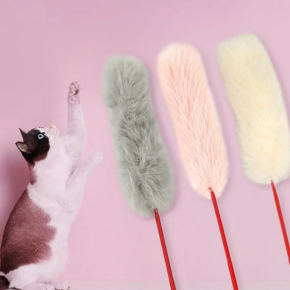 3/1PCS Random Color Tease Cat Stick Faux Rabbit Fur Pompom Plush Pet Interactive Stick Cat Playing Training Toys Pet Supplies